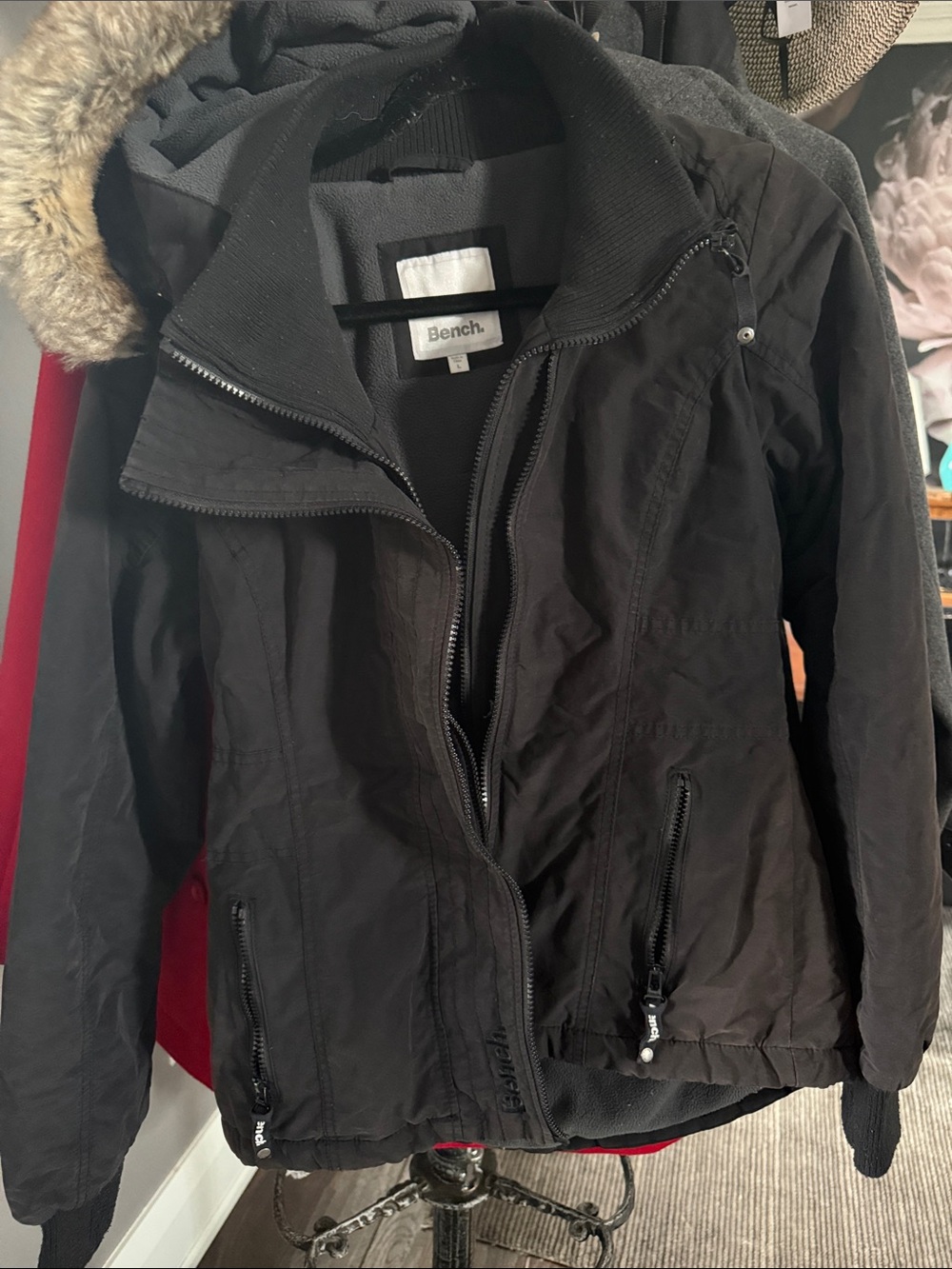 Bench Black Women's Puffer Jacket with Hood and Zipper